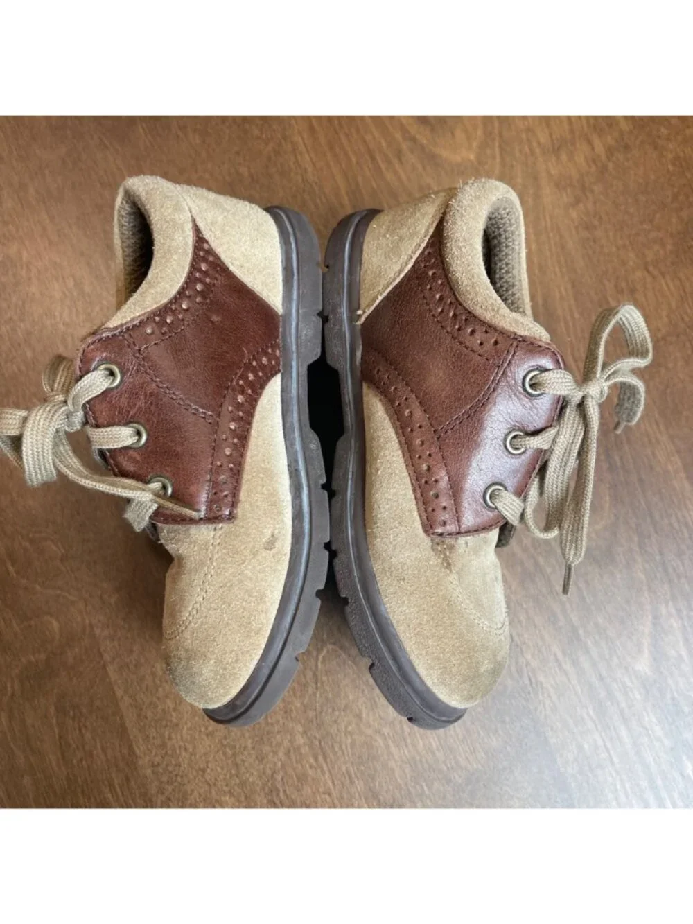 Stride‎ Rite Leather Oxford Shoes Boys Size 10M Tan Brogue Detailing Lace Up